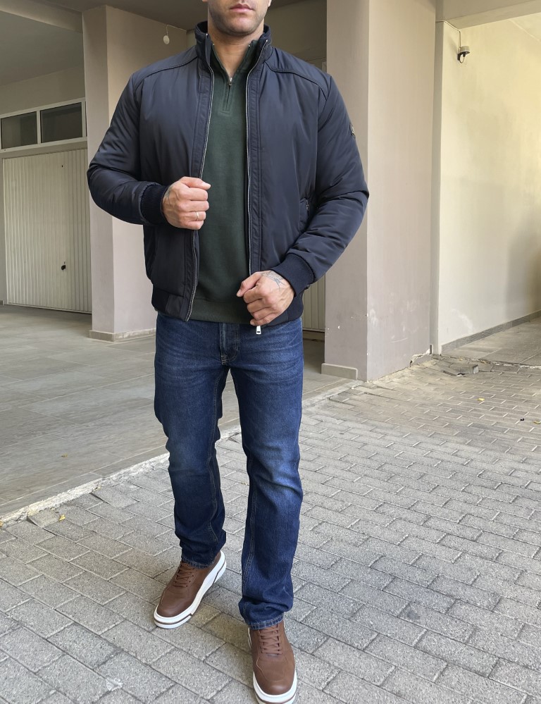 Ανδρικό μπλε μπουφάν με γιακά και λάστιχο HM480930Β φωτογραφία